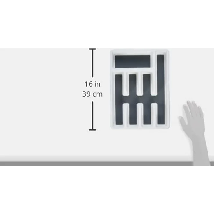 WENKO Besteckkasten Anti-Rutsch 5 Fächer, Schubladen-Einsatz für Besteck, aus stabilem Kunststoff mit rutschfesten Fächern, 26,5 x 36,5 x 5 cm, Weiß/Grau – Bild 5