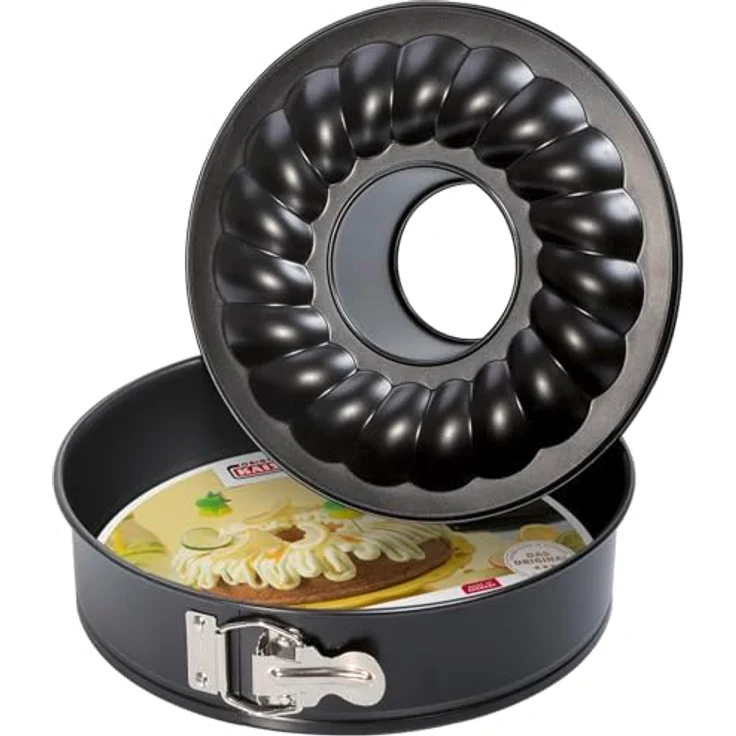 Kaiser Classic Springform, mit Flach- und Rohrboden 28 cm, 2 Böden, runde Backform, auslaufsicher, antihaftbeschichtet, schwarz – Bild 4