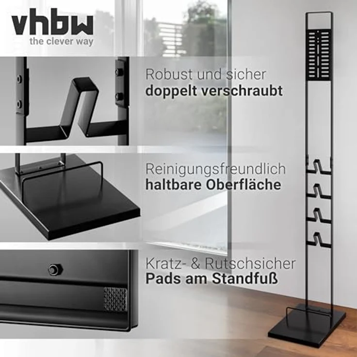 vhbw Staubsaugerhalter Ständer für Philips SpeedPro Max XC8043/01, Dunkelgrau, freistehend, mit Bodenplatte und Gummifüßen, einfache Montage – Bild 3