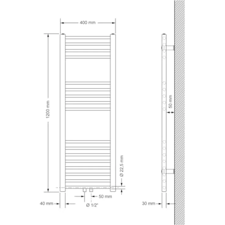 ECD Germany Badheizkörper 400x1200mm Weiß, Gerade mit Anschlussgarnitur, Mittelanschluss, Heizleistung 350 W – Bild 2