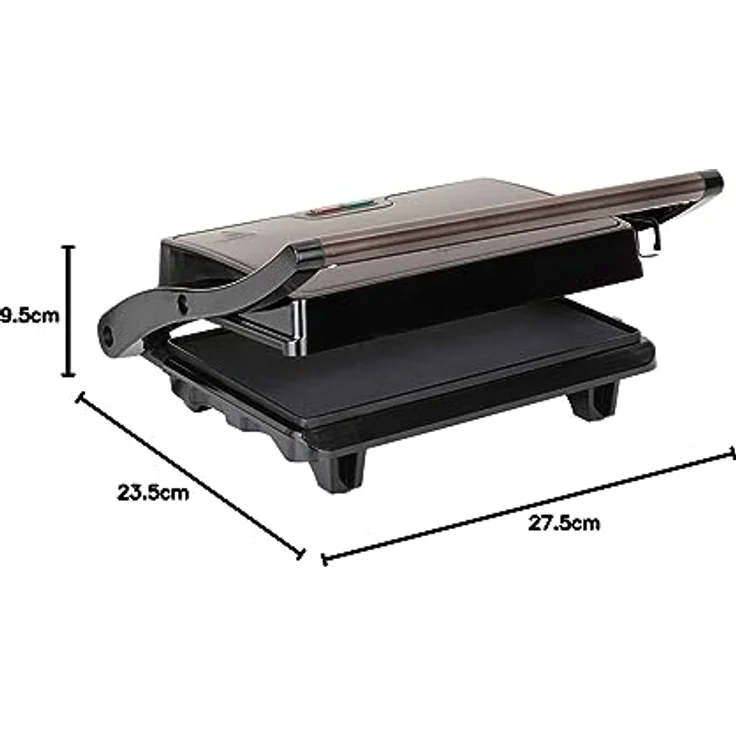 Jata JEGR1106 Elektrischer Grill, 750 W, glatte Antihaft-Platten 22,5 x 14,6 cm, Kippdeckel oben, Öffnung 180°, schwarz – Bild 2