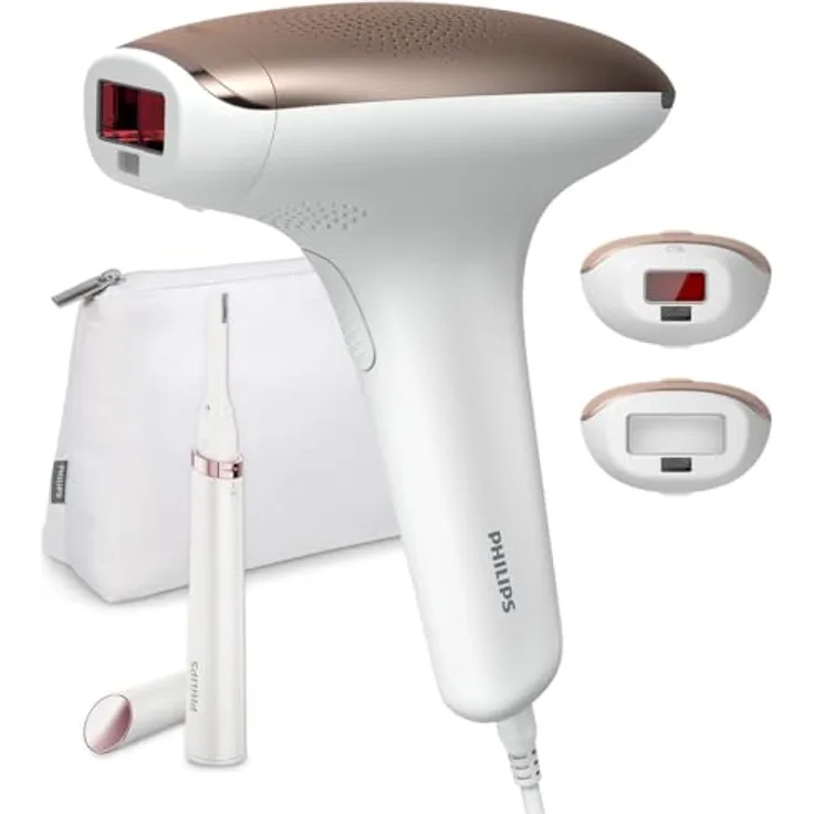 Philips Lumea IPL Haarentfernungsgerät 7000 Series – Schnelle Behandlung, 2 Aufsätze für Körper und Gesicht, Satin Compact Korrekturtrimmer