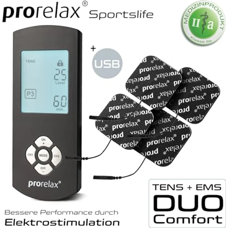 Prorelax TENS/EMS Duo Comfort Blackline | Elektrostimulationsgerät | 2 Therapien in einem Gerät | Muskelaufbau & Schmerzlinderung | Großes & beleuchtetes Display – Bild 2