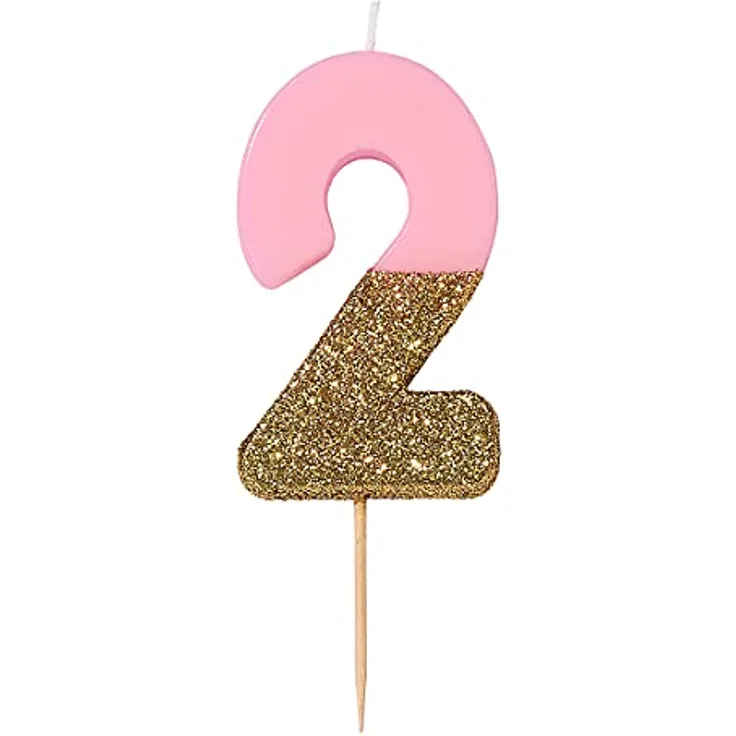 Talking Tables Pink Number 2 Birthday Candle with Gold Glitter | Premium Quality Cake Topper Decoration Pretty, Sparkly for Kids, Adults, 21st Party, Anniversary, Milestone Age, Wax,