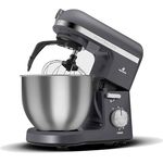 Karaca Mastermaid Chef Pro Double Armed Küche Koch 1500W Space Gray, Glänzend Cream, 1500W, 5 L Mixer, Food Processor, Geschwindigkeitseinstellung, Knethaken, Verquirlen, Kneten und Mischen