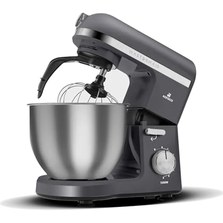 Karaca Mastermaid Chef Pro Double Armed Küche Koch 1500W Space Gray, Glänzend Cream, 1500W, 5 L Mixer, Food Processor, Geschwindigkeitseinstellung, Knethaken, Verquirlen, Kneten und Mischen