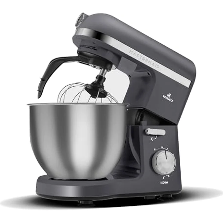 Karaca Mastermaid Chef Pro Double Armed Küche Koch 1500W Space Gray, Glänzend Cream, 1500W, 5 L Mixer, Food Processor, Geschwindigkeitseinstellung, Knethaken, Verquirlen, Kneten und Mischen – Bild 1