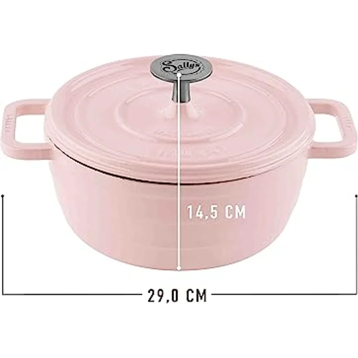 Sallys 'Murat' Gourmet Gusseisentopf inklusiv Inspirations-Kochheft, emaillierte Beschichtung, 2,2 Liter Inhalt (Silky Pink) – Bild 3