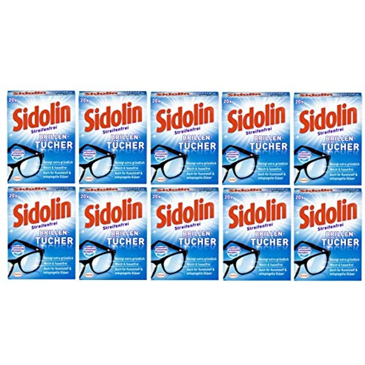 Sidolin Brillenputztücher, 10er Pack (10 x 20 Stück), feuchte Reinigungstücher für streifenfreie Reinigung von Brillen und Displays – Bild 1