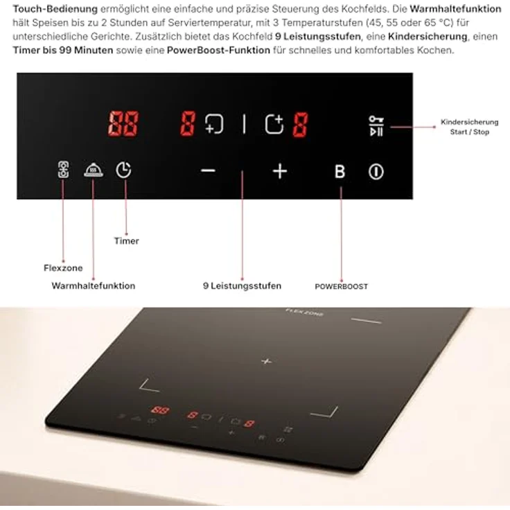 KB Elements 2-Zonen Induktions-Kochfeld, 3500 Watt, Flexzone, Warmhaltefunktion, Schwarz – Bild 4