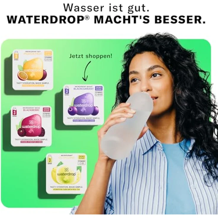 Waterdrop Starterset Glas Trinkflasche 600ml Black Frosted, inkl. 3er-Packs mit 6 fruchtigen Sorten – Bild 5