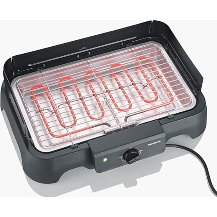 Severin PG 8593 Elektrogrill, Tischgrill mit Edelstahl-Grillrost, temperaturen von 35-200°C, 2000W, schwarz, 38x22 cm, schnelle Aufheizzeit, einfache Reinigung, Auffangschale – Bild 3