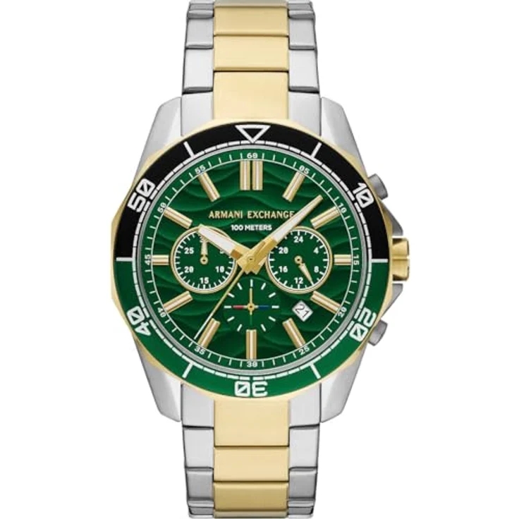 Armani Exchange Herren Analog Quarz Uhr mit Edelstahl Armband AX1966, 44-mm-Gehäuse, grünes Zifferblatt, wasserdicht bis 100m – Bild 1