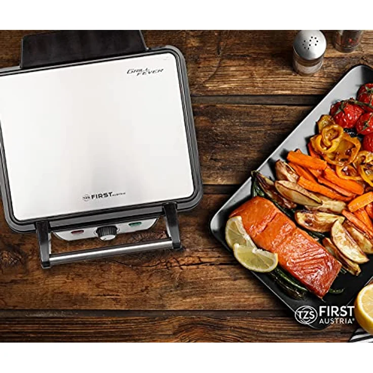 TZS FIRST AUSTRIA Kontaktgrill Tischgrill, Elektrogrill 1800W, Edelstahl, Thermostat, für Fleisch & Gemüse, 180-Grad-Öffnung - Schwarz/Edelstahl - Preisvergleich – Bild 2