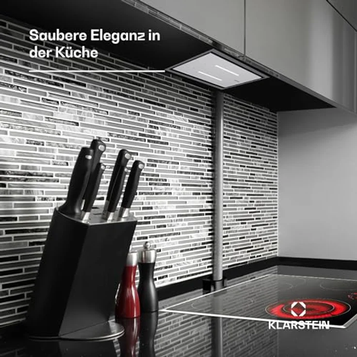 Klarstein Dunstabzugshaube 77cm, Abluft-Dunstabzugshaube mit Spülmaschinenfestem Filter aus Aluminium, Leise Abzugshaube Abluft, 410 m³/h Luftstrom, Effiziente Wandhaube mit LEDs & Touch Controls, Silber – Bild 2