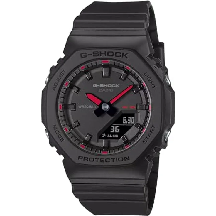 Casio G-SHOCK GMA-P2100SA-1A1ER, Armbanduhr mit strapazierfähigem Gehäuse und Edelstahlband, schwarz