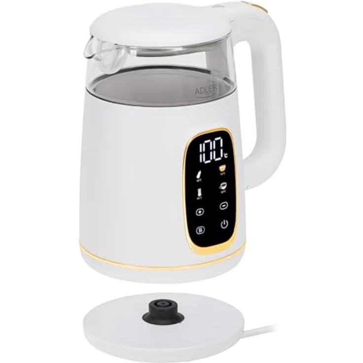 ADLER Wasserkocher AD 1232, 2200W mit Temperatureinstellung, 1,7L, LED-Display, Touchpanel, 5 Temperaturprogramme, Warmhaltefunktion, Kalkfilter – Bild 2