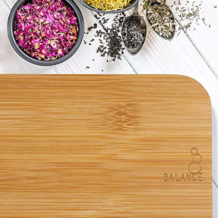 Fackelmann Balance Schneidebrett Holz Bambus – Robustes Holzbrett für die Küche für Fleisch, Fisch und Gemüse – Modernes Schneidbrett mit farbigem Rand – 30 x 23 x 0,5 cm – Bild 2