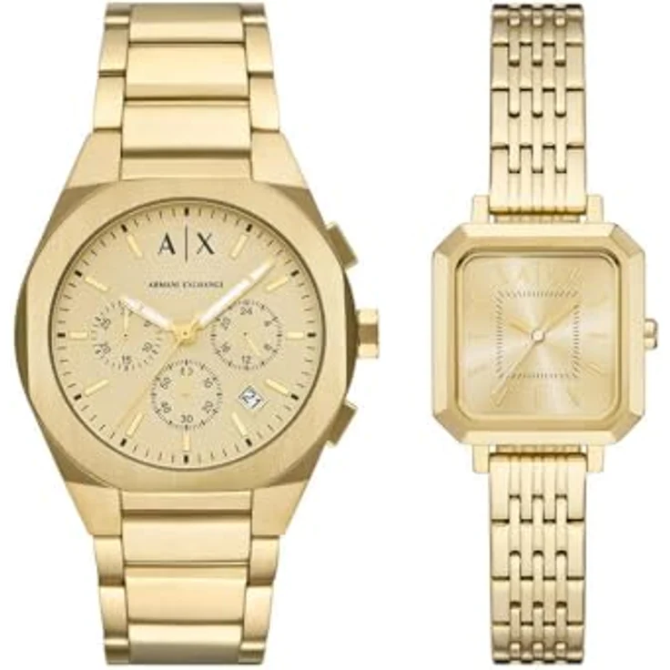 ARMANI EXCHANGE Chronograph AX7171SET, 2-tlg. Set mit Partneruhr, goldfarbene Quarzuhr mit Edelstahlarmband – Bild 1