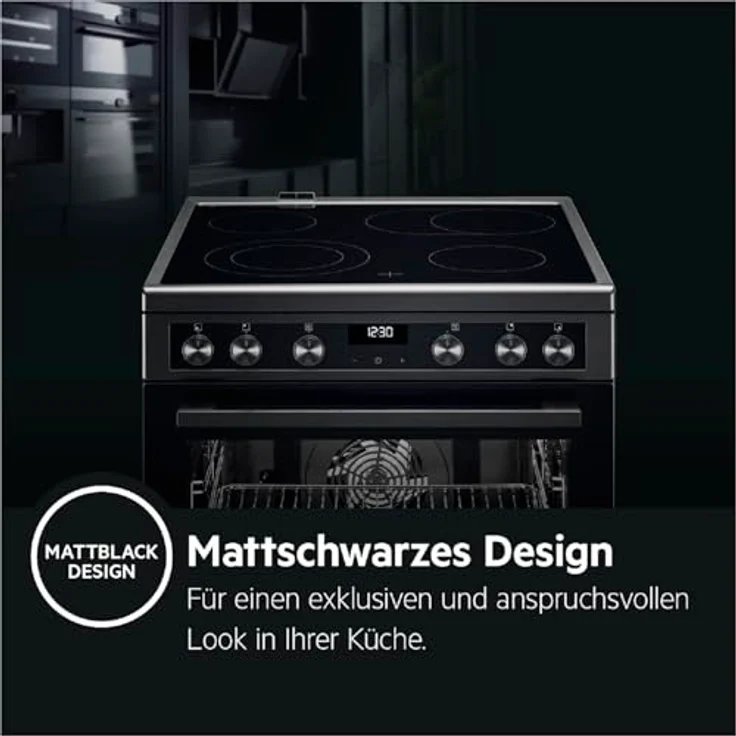 AEG CCB6446BBB 60 cm Standherd mit Glaskeramik-Kochfeld/Bräterzone/Mehrkreiskochzone/Versenkknebel/Touch-Bedienung/Grillfunktion/Display mit Uhr/A, Herd in Schwarz – Bild 3