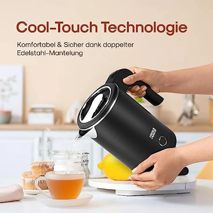 LEBENLANG Reise Wasserkocher Edelstahl Klein 0 5 Liter & BPA-Frei - Reisewasserkocher 600W Energiesparend Energieeffizienz - Mini Camping Kettle Schwarz 0.5 0,5 l – Bild 5