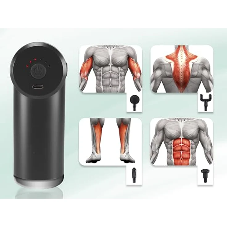 BEPER P302MAS002 Perkussionsmassagegerät, 30W, wiederaufladbare Massagepistole, 4 austauschbare Köpfe. 6 Intensitätsstufen, Schwarz – Bild 3