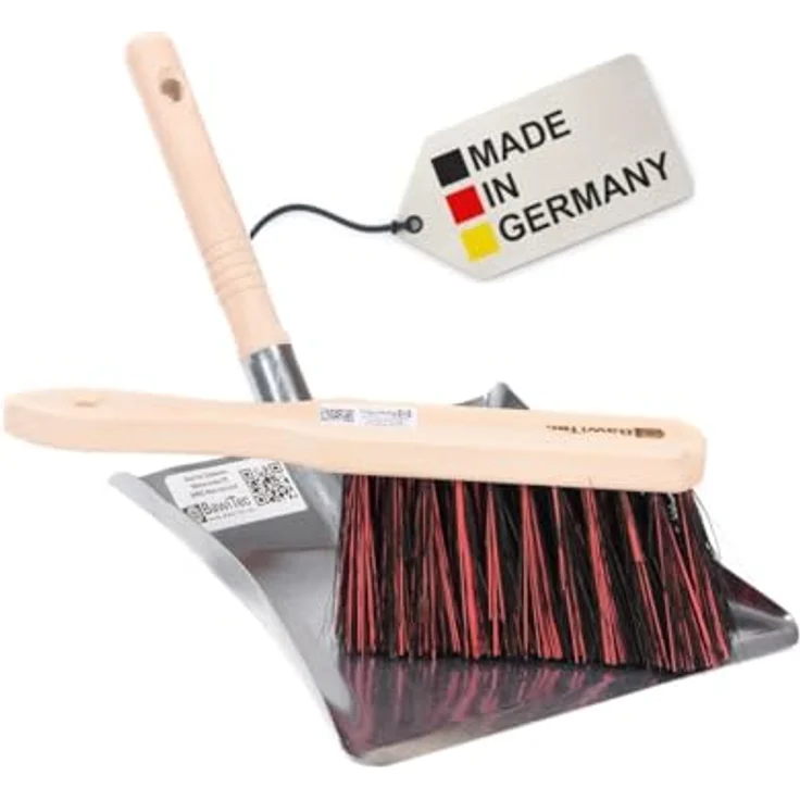 BawiTec Qualitäts Kehrgarnitur ArengaMix, Handfeger und Kehrschaufel mit stabilem Holzgriff, mittelharte Borsten für groben und feinen Schmutz – Bild 1