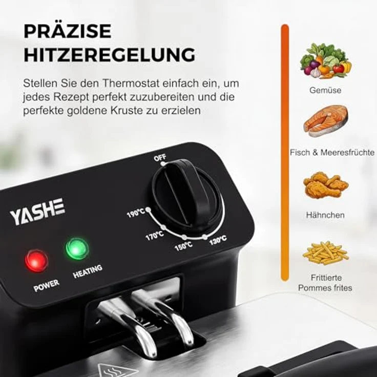 YASHE Friteuse mit Fett 3L, 2000 W, Sichtfenster, einstellbarer Thermostat und Überhitzungsschutz – Bild 4