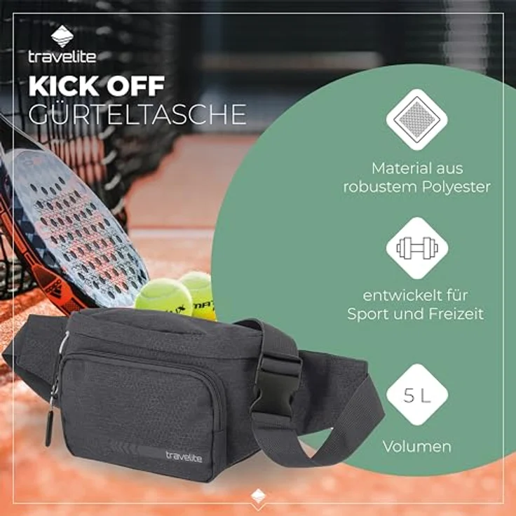 travelite Gürteltasche Kick Off, Polyester, geräumiges Hauptfach mit verstellbarem Riemen, schwarz – Bild 2
