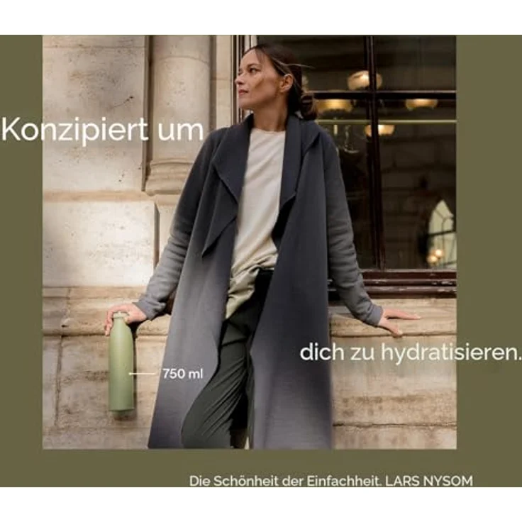 LARS NYSØM Edelstahl Trinkflasche „Ren“, 500ml, auslaufsichere Thermosflasche für kohlensäurehaltige Getränke, doppelt isoliert, sage green – Bild 3
