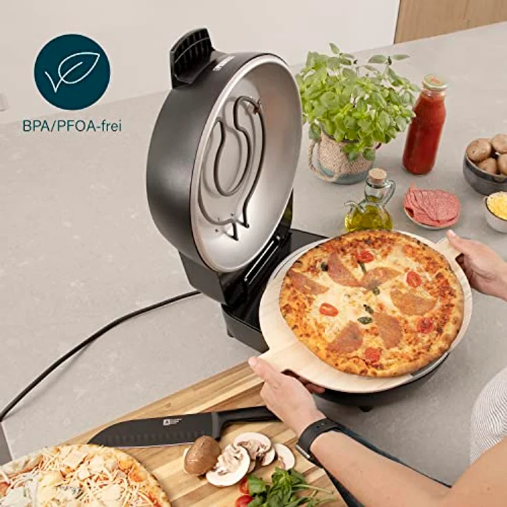 Princess Pizzaofen Pro 115005 – ø30 cm – Echter Pizzastein – Cool-Touch-Gehäuse für sicheren Gebrauch – Temperatur und Timer einstellbar – 1200 W – Schwarz – Bild 2