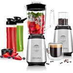ZEEGMA Vitamine Multifunktion 4-in-1 Standmixer 1050W mit 1L Krug, Elektrischer Juicer Blender, Smoothie Maker mit Safe Lock, Kaffeemühle, Kreuzklingen, 2x Klingen-Sätze, 2x 600ml Travel Sportflaschen
