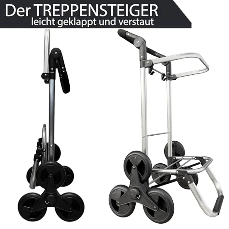 Quick Star Einkaufstrolley Faltbar, Aluminium, 58 l, 50 kg Traglast, schwarz, mit Kühlfach und Treppensteiger-Rollen – Bild 5