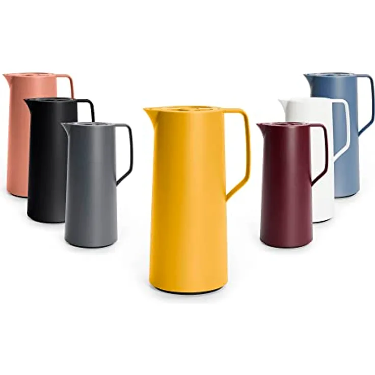Emsa N41708 Motiva Isolierkanne | 1 Liter | Quick-Press-Verschluss | 12h heiß, 24h kalt | Glaskolben | Made in Germany | Nordisches Design | Gelb