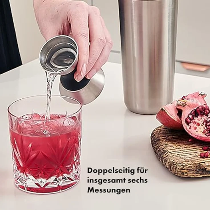 OXO Steel Doppel-Jigger, Edelstahl Messbecher mit 1/3, 3/4, 1-1/2, 1/4, 1/2 und 1 Unze Messungen, spülmaschinenfest mit rutschfestem Griff – Bild 2
