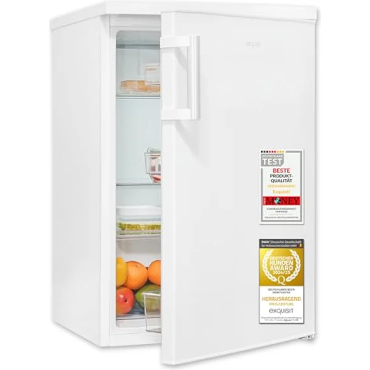 Exquisit KS516-V-H-010C Kühlschrank ohne Gefrierfach, 133 Liter, 3 Glasablagen, manuelle Temperaturregelung, wechselbarer Türanschlag, weiss – Bild 1