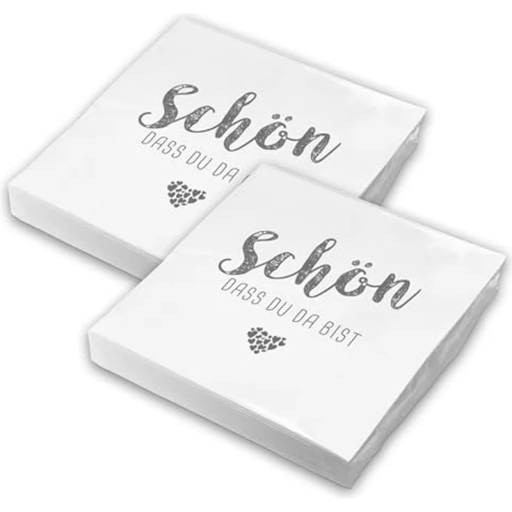 itenga Servietten Schön dass du da bist, 3-lagig, 30 x 30 cm, 40 Stück, weiß für Kommunion, Konfirmation, Hochzeit und Taufe – Bild 1