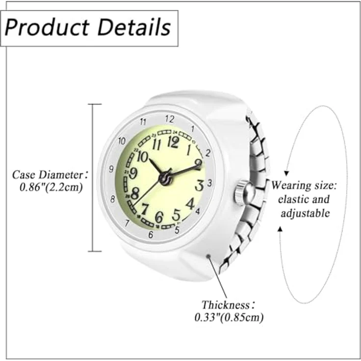 JewelryWe Fingeruhr Ringuhr Elastische Ring, Damen Analog Quarz mit großen Zahlen, Weiß Edelstahl Stretchband – Bild 4