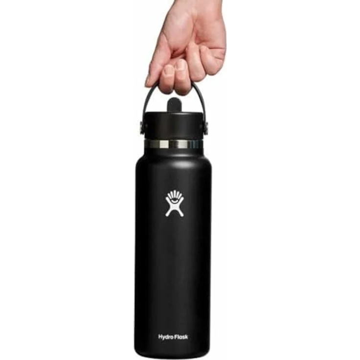 Hydro Flask Trinkflasche, Edelstahl und vakuumisoliert, große Öffnung mit auslaufsicherer Flex Cap, schwarz, 1180 ml (40 oz) – Bild 3