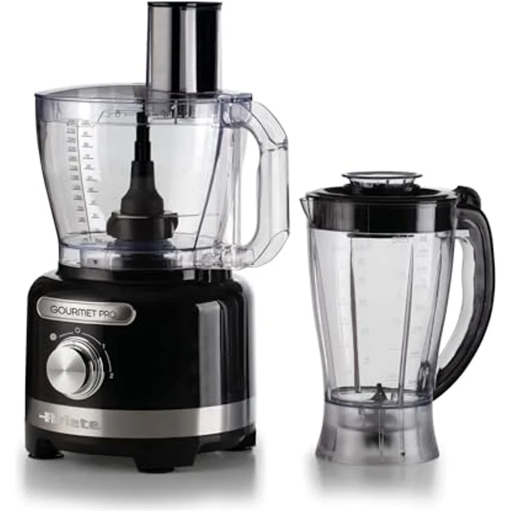 Ariete 1782 Gourmet Pro Moderna, Küchenmaschine mit 3L Zerkleinerer und 2L Mixer, 2 Geschwindigkeitsstufen + Pulse, Messerset und Edelstahlscheibe, Zubehör für Zitruspresse, schwarz – Bild 1