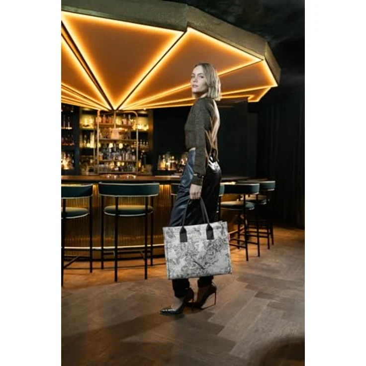 reisenthel daily shopper jacquard grey, Einkaufshilfe aus hochwertigem, wasserabweisendem Polyester, grau, 14 l Volumen, mit Druckknopfverschluss und Innensteckfach – Bild 5