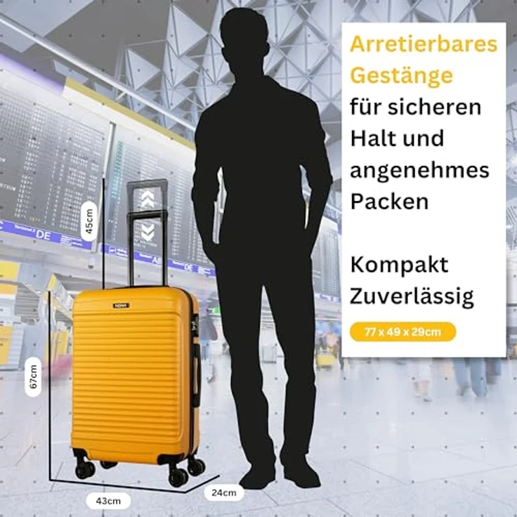 NOWI Las Palmas Koffer L – 59L Ultraleicht-Hartschalenkoffer mit 8 drehbaren Rollen, wasserabweisend, gelb – Bild 2