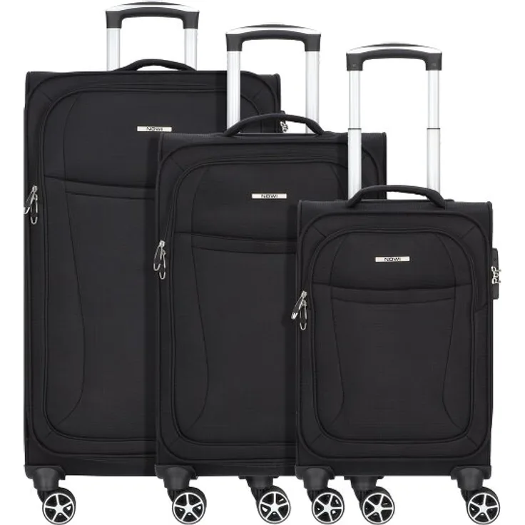 NOWI Edinburgh 4 Rollen Kofferset, 3-teilig, schwarz, 100% Polyester, 42 cm x 27 cm x 75 cm