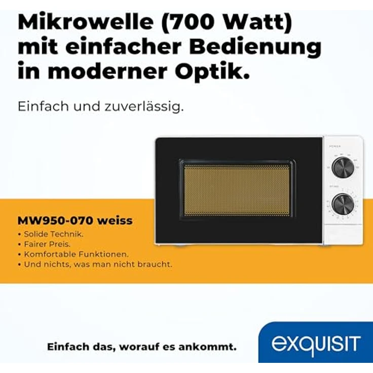 exquisit Mikrowelle MW950-070, 20,00 l, Aftau Programm, Manuelle Steuerung, Zeitschaltuhr – Bild 2