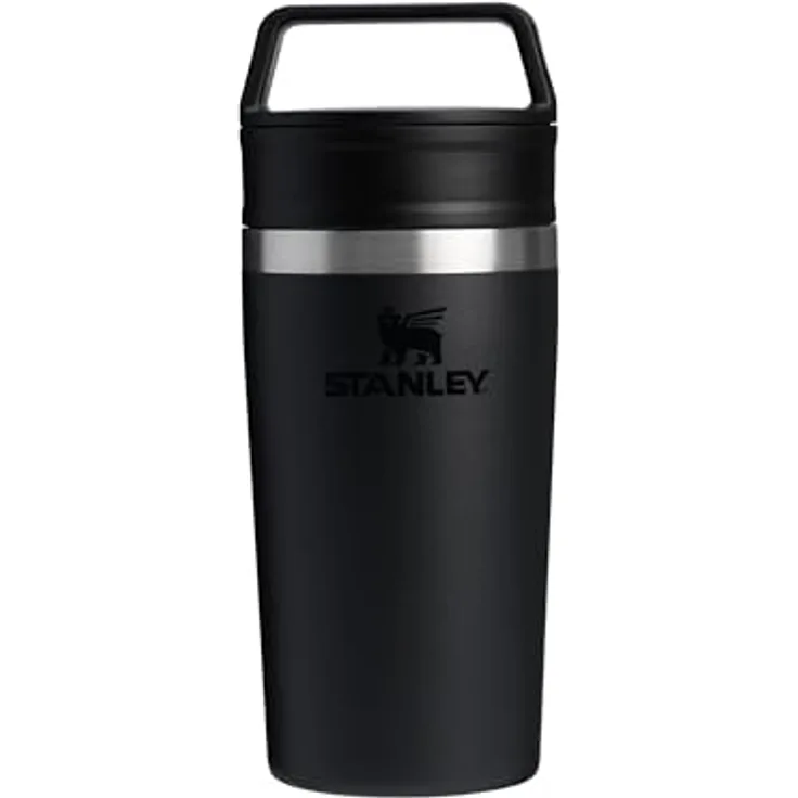 Stanley 1913 The Cafe?-To-Go Travel Mug, Trinkflasche in schwarz mit praktischem Deckel und isolierter Edelstahlkonstruktion