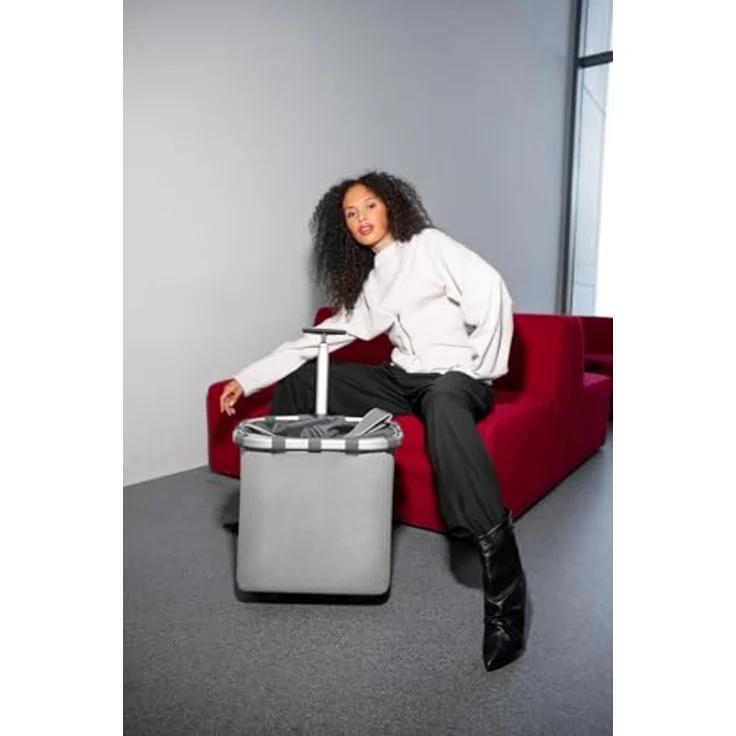 reisenthel carrycruiser Tragbarer Einkaufstrolley mit stabilem Aluminiumrahmen, Schultergurt und herausnehmbarer Netz-Innentasche, Herringbone grey – Bild 8