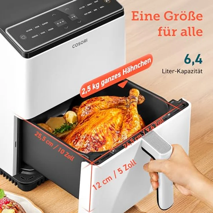 COSORI Heißluftfritteuse XXL, Dual Blaze, 6,4 L(1.8kg) Wifi verbunden, Airfryer mit 12 Multifunktionen, 90+ Online Rezept & Rezeptbuch, Full Touch Screen, 1700W, Weiß – Bild 4