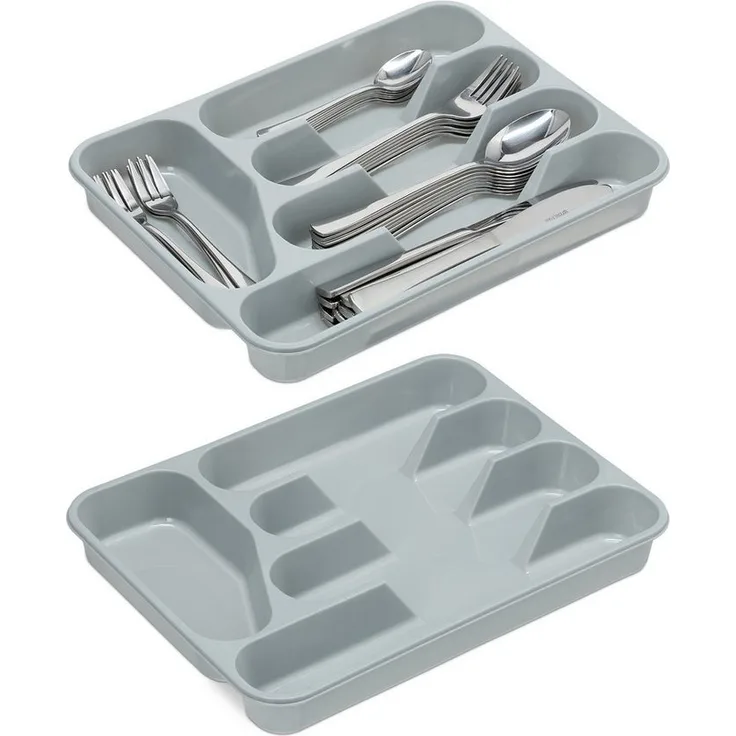 Relaxdays Besteckkasten Besteckkasten 2er Set, Kunststoff in Grau, 5 Fächer für Ordnung und Übersichtlichkeit - Preisvergleich