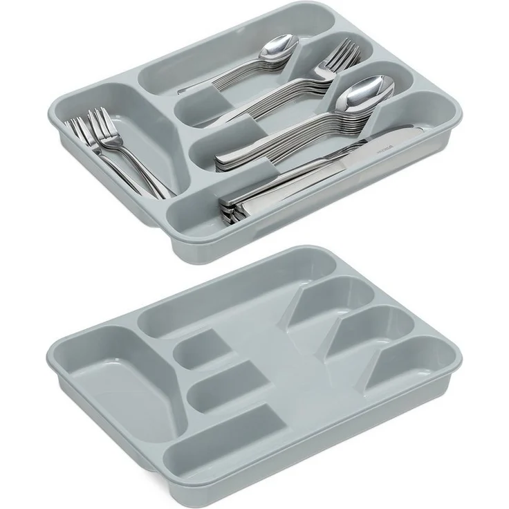Relaxdays Besteckkasten Besteckkasten 2er Set, Kunststoff in Grau, 5 Fächer für Ordnung und Übersichtlichkeit - Preisvergleich