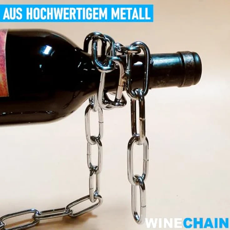 MAVURA Weinflaschenhalter WINECHAIN Flaschenhalter Weinständer Flaschenständer Kette Metall, für Wein Design Silber - Illusion einer schwebenden Flasche – Bild 5